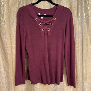 No Boundaries Burgundy Maroon Ribbed Stretchy Lace Up Sweater XXL NWT